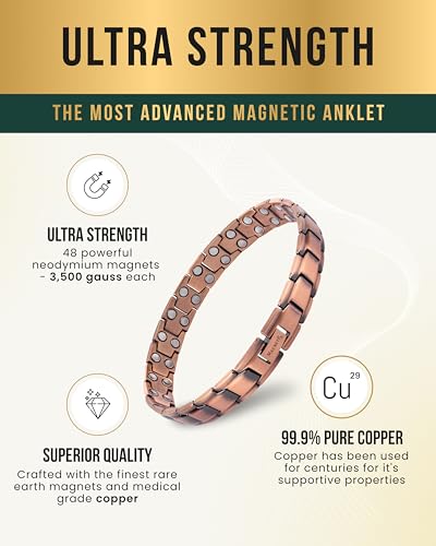 Image of MagnetRX Copper Anklet for Men - Ultra Strength Magnetic Copper Ankle Bracelet for Men - Effective Magnetic Ankle Bracelet (Men's Anklet)