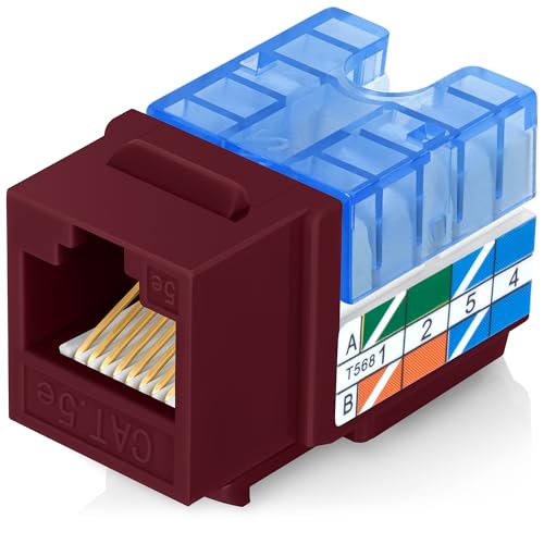 Image of Everest 90 Degree RJ45 Cat5e Keystone Jacks Slim Profile 10-Pack Red