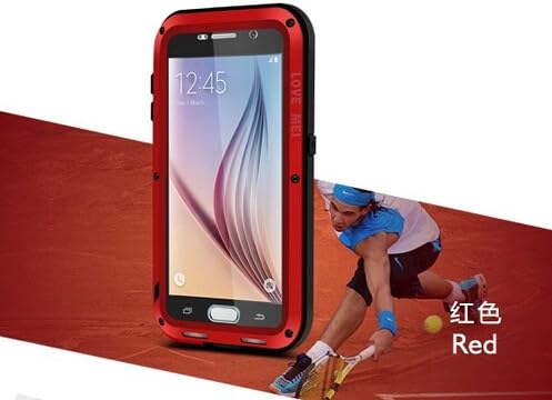 Samsung Galaxy S6 Case, Love Mei Shockproof Waterproof Dust/dirt/snow Proof Aluminum Metal Gorilla Glass Protection Case Cover for Samsung Galaxy S6 (Red)