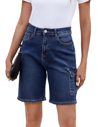 Image of Womens Jean Shorts High Waisted Stretchy Bermuda Shorts Trendy Casual Denim Shorts