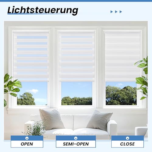 TFSKY Doppelrollo Klemmfix ohne Bohren Weiß B90 x H140 cm – Ansicht 7