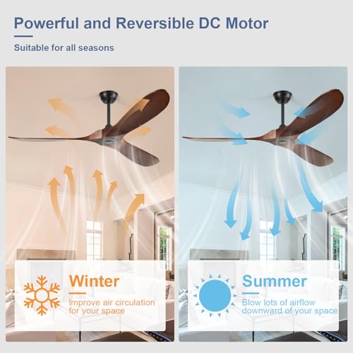 Image of 60'' Outdoor Ceiling Fans without Light,3 Solid Wood Blades with DC Silent and Large Airflow,Modern Ceiling Fan for Bedroom,Living Room,Porch (dark walnut)