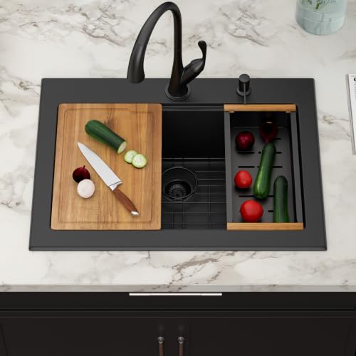 Couoko 30 Inch Black Drop In Granite Composite Kitchen Sink by Couoko - Used condition - Image 3