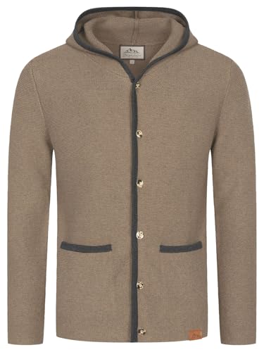 Steigenhöfer Strickjacke Herren mit Kapuze - Cardigan für Männer - Max - Trachtenjacke zum Oktoberfest Outfit - Hornoptik Knöpfe - hoher Traditionelle Trachtenweste - Braun - l