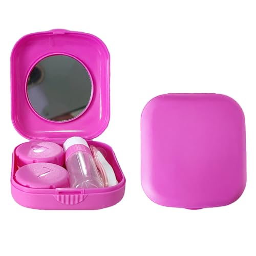 Estojo para lentes de contato, 2 unidades de kit de lentes de contato portátil com espelho, kit compacto de armazenamento de molho para viagem (rosa vermelha)