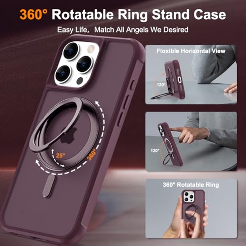 Image of Compatible with iPhone 16 Pro Max Case with Stand 6.9 inch,Wine Red | Matte Translucent Phone Case for iPhone 16 Pro Max,360 Magnetic Ring Stand,Compatible Mag-Safe,Military Grade Protection