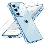 LeYi Handyhülle für Samsung Galaxy S26 Hülle mit 2*Schutzfolie, Cute Herz Muster TPU Silikon Galvanik Stoßfest Schutzhülle Cover Case, Kameraschutz Kratzfest für Samsung S 26 Blau