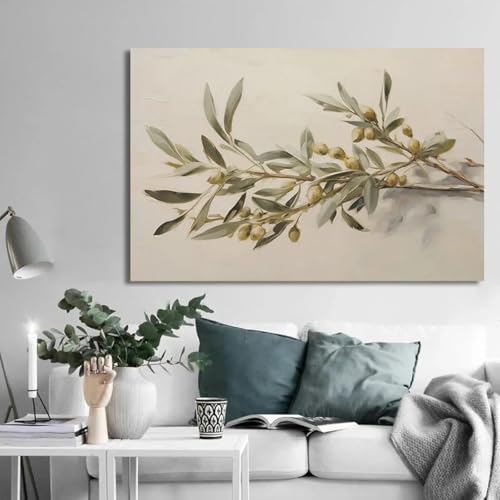 Peinture sur toile olivier dans un vase art mural vintage minimaliste 80x120
