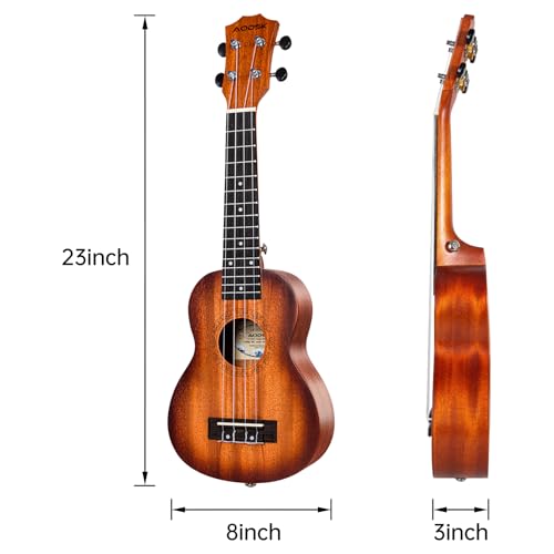 Image of AODSK Concert Sunburst Ukulele for Beginner 23 Inch Uke with Gig Bag Strap Nylon String 4 Picks Holiday Gift