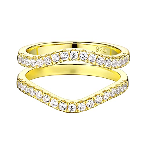 Ring Enhancers Cubic Zirconia Curved Wedding Band for Women Guard Engagement Ring Sterling Silver/Rose Gold/Yellow Gold Size 5-10