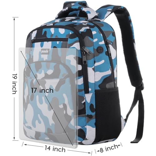 Image of Paude 17 inch Backpack for Men,College Backpack School Bookbag for Teens,Travel Laptop Bookbag with USB Port and Headphone Hole,Camouflage Blue
