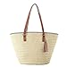 XLHH Damen Stroh Handtasche Tote, Sommer Strand Tasche Bunte Schultertasche mit Ledergriffe Henkeltasche Crossbody Einkaufstasche Basttasche (Beige)