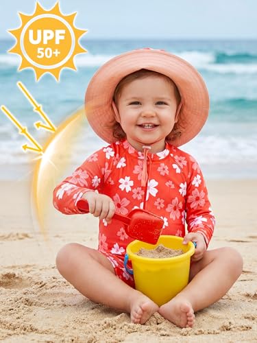 image for AlisOker 2 Pack Toddler Baby Girls One Piece Rash Guards Baby Kid UPF 