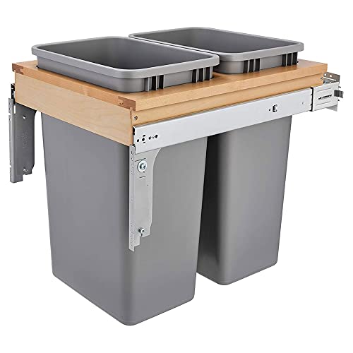 Rev-A-Shelf Double Pullout Under Cabinet Trash Can with Soft-Close, 50 Quart Garbage Bin for 18