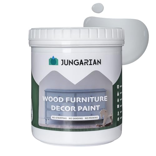 Jungarian Furniture Paint 32oz - Water-based & Low Odor No Sanding One-step Paint - Matte Finish Indoor Outdoor Wood Paint for Cabinets, Doors, Tables and Dressers, Antique Silver