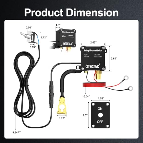Image of 12V 250A Battery Disconnect Switch Kill Switch | 15A 250VAC ON /Off Toggle Switch with Panel for Car Truck RV, 9.84 FT Cable, to Prevent Battery Drain, Pre-Wired