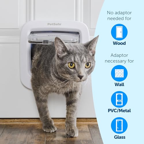 Image of PetSafe Microchip Cat Door, Exterior or Interior Pet Door - Multi-User RFID Access Up to 40 Pets, 4-Way Locking, Weatherproof, DIY Easy Install, Hardware Kit; Privacy for Cat Litter Box or Pet Feeder