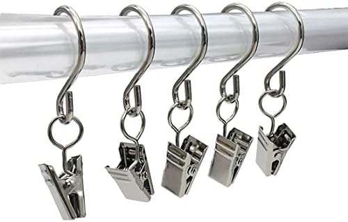 LINMOIJN Heavy Duty Stainless Steel Metal Clips with Hooks 22 Pack Hanging Party Lights Clips,for Art Craft Display, Garden Courtyards Decoration, Home Christmas Decoration(Silver)