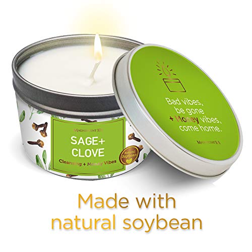 Sage + Clove Aromatherapy Candle For House Energy Cleansing And Money Attraction, Banishes Negative Energy I Purification And Chakra Healing - Natural Soy Wax Tin Candle For Aromatherapy 6Oz #TOP1