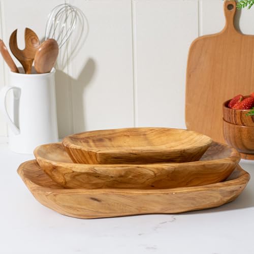 COSPRING Root Wood Dish, Party Platter and Tray for Sandwich Bread Serving, Appetizer Display, Vintage Ring Dish, Hand Carved Artworks (12-13 inch)