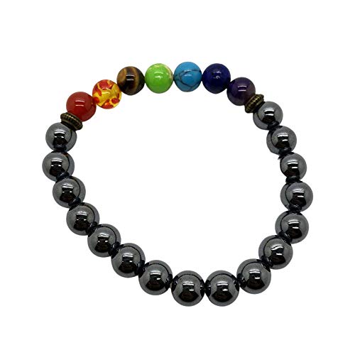 VIE Crystal Bracelet, 8mm, Hematite and 7 Chakra, Multicolor - Image 2