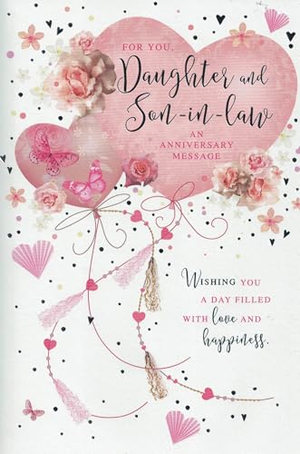 Anniversary Card for Daughter and Son-in-Law Pink Floral Design 23 x 15 cm