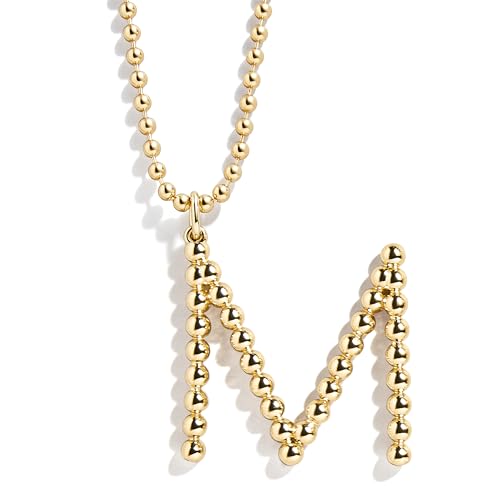 Oversized Initial Pisa Necklace for Women, Gold-Plated Beaded Necklace, Perfect Personalized Gift