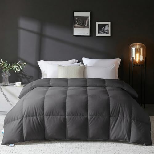 Image of L LOVSOUL Goose Feather Down Fiber Comforter King Size, 100% Organic Cotton Fabric Duvet Insert,1200TC,750+Fill Power, Hotel Collection, Light Weight Grey with 8 Tabs,106X90IN