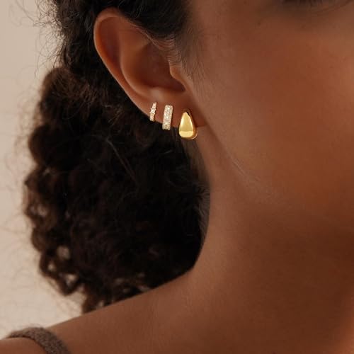 VIROMY Gold Hoop Earrings Set for Women Trendy, 14K Gold Plated Lightweight Small Gold/Silver Hoop Earrings for Women Chunky Open Hoops Earrings Jewelry Gifts3