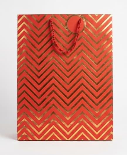 PaperAura Premium Gift Bag with Rope Handles | Luxury Paper Carry Bag for Gifts, Return Gifts, Shopping & Festive Packaging | Reusable Designer Gift Bag 13 x 4.5 x 17 Inches (Red, Pack Of 4, Design 2)