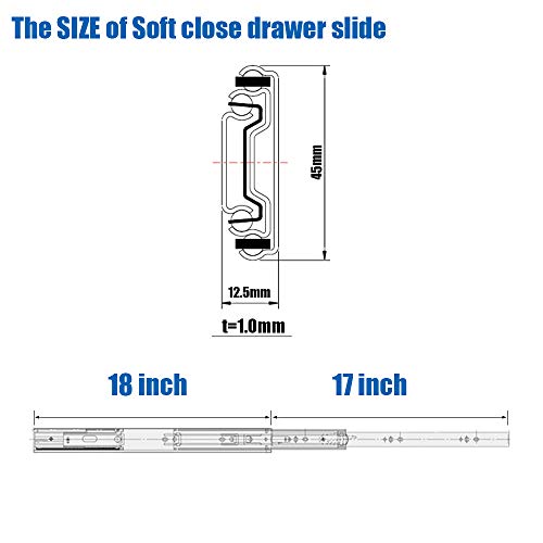 VESLA HOME 10 Pairs 18 Inch 3-Section Full Extension Soft Close Ball Bearing Metal Cabinet Drawer Slides,110 LB Capacity Side Mount Slow Close Drawer Hardware Slide,14\"16\" 18\" 20\" 22\" Lengths.
