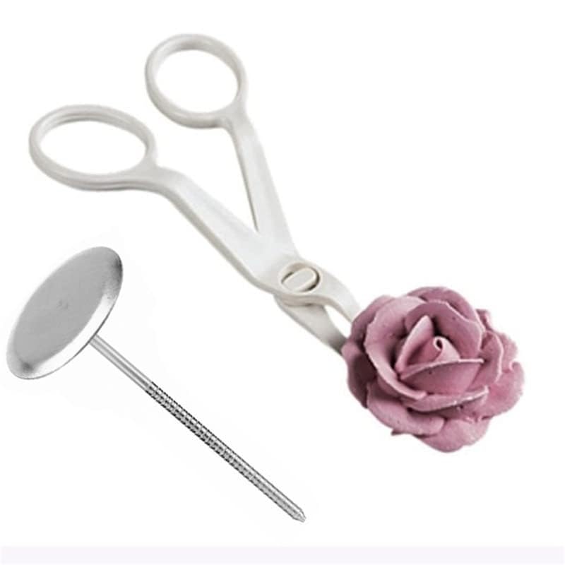 Royals Metal Rose Nail with Plastic Scissor Set | Cake Flower Making Tool | Baking Decoration Accessories for Cake Roses and Floral Designs | Kitchen Baking Tool Kit-image-12