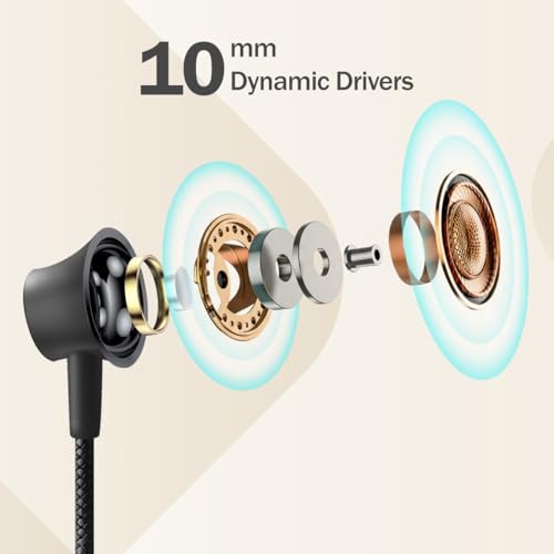 Image of pTron Boom Play X5 in-Ear Wired Earphones w /Type-C & 3.5mm Aux Connectors, 10mm Drivers for Pristine Sound, HD Mic for Clear Calls, in-line Controls,1.2m Tangle-Free Cable & Wide Compatibility (Onyx)