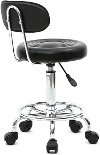 Miniatura 5 de Goujxcy Taburete multiusos para salón, taburete giratorio ajustable con cojín trasero y ruedas, perfecto para salón de belleza, spa, tatuaje,