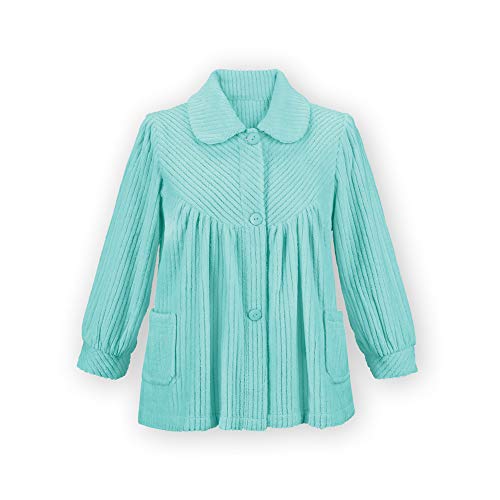 Collections Etc Women's Soft Fleece Button Down Night Shirt with Pockets - Comfy Flattering Fit Over Pajamas or Nightgown, Mint, Large