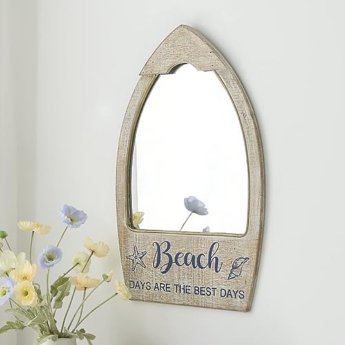 MACVAD Rustic Wood Framed Wall Mirror for Beach House, Decorative Wood Wall Mirror for Bathroom, Living Room, Beach Theme Bathroom Decor, Whitewashed 15 x 24 Inchs