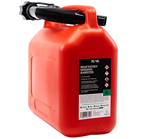 KOVA® 1x 5L Benzinkanister - Kraftstoffkanister mit UN-Zulassung - Perfekt als Dieselkanister, Reservekanister, Kraftstoffkanister, Wasserkanister, Benzin Kanister - Auswahl: 5L, 10L & 20L - ROT