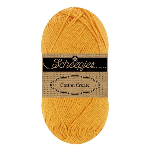 Scheepjes Cotton Create 50 g Yarn, Shade 722 Mend Yellow, 100% Cotton Skein