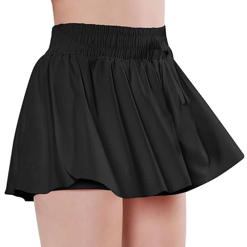 Girls Flowy Butterfly Shorts Athletic 2 In 1 Running Skirt Shorts Preppy Cheer Gymnastics Flow Kids Clothes Black 8Y #TOP2