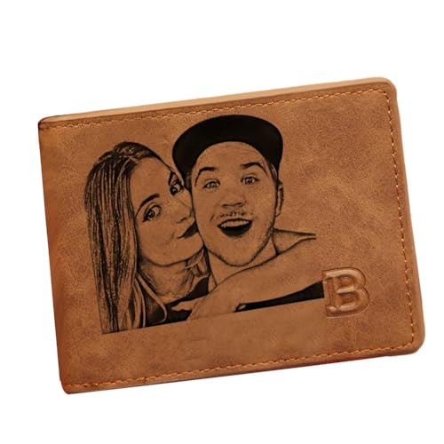Personalized Photo Wallet, Custom Wallet for Men, Personalized Name Leather Wallet Engraved Letter And Photo Gift For Dad