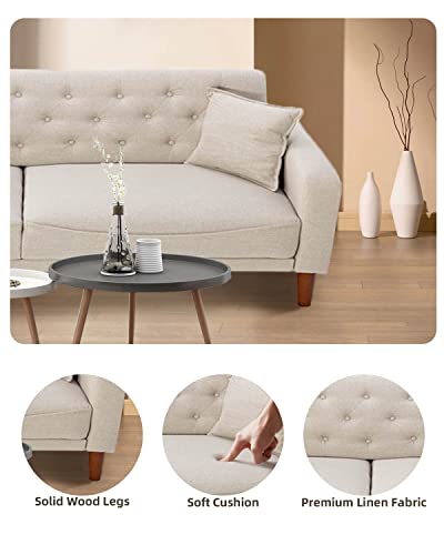 Vipnew 78" Linen Tufted Sofa, Mid-Century Modern Loveseat Couch With 2 Throw Pillows, Armrest And Wooden Legs, Beige #TOP3