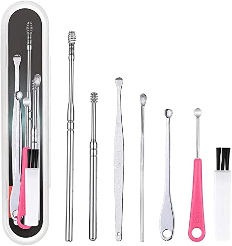 Happyjiu Innovative Spring Ear Wax Cleaner Tool Set, Cleaner Ear Cleansing Tool Set Ear Curette Cleaner with a Storage Box, Stainless Steel Ear Pick Ear Wax Removal Kit (C)
