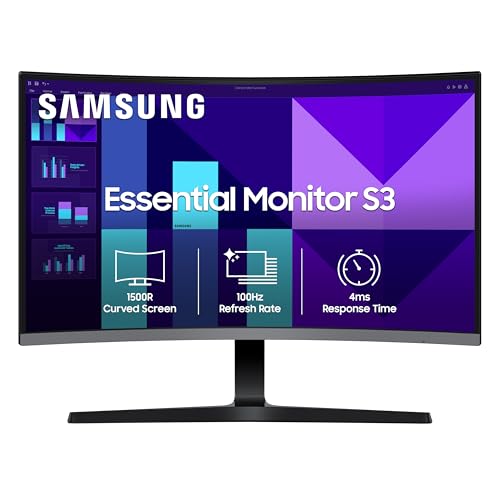 Samsung 32" (80 cm) S3 1500R Curved Monitor|FHD 1920 x 1080|100 Hz|4 ms|Ports-HDMI,VGA|Game Mode|Eye Saver Mode|LS32D390GAWXXL||Wall Mountable|Black