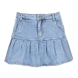 ZXIU Frauen Jeans Röcke Hohe Taille Plissee Röcke Reißverschluss Mini Röcke 90Er Jahre Streetwear Bottom Y2K Skinny Blue Rock-Hellblau_M.