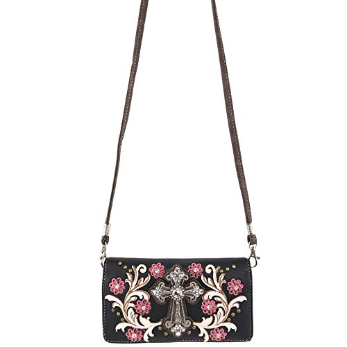 Zelris Western Cross Daisy Flower Women Crossbody Wrist Trifold Wallet3