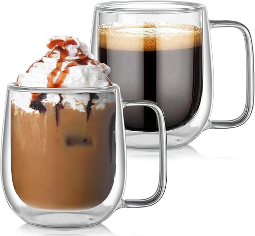 Image of Double Wall Glass Coffee Mugs - Glass Double Layer Tea & Coffee Cup Double Walled Glass Mugs for hot & Cold Drinks Coffee Tea Milk cappuchino Juice (240ML Mug, 2 Pieces) (MCV-9)