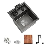 TORVA Black Workstation Undermount Sink for Bar RV Kitchen with Built-in Foldable Faucet – 16 Gauge Stainless Steel, 33 x 38.1 x 23 cm