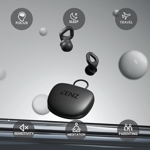 Image of Zenz Unwind Pro Ear Plugs for Sleeping, Soft Silicone Reusable Earplugs for Snoring, Yoga, Reading, Focus & Travel, 35dB Noise Reduction, 4 Sizes XS /S /M /L, Secure Fit with Case (Onyx Black, One Size)
