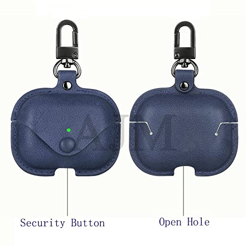 Image of AJM 360 Protection Shockproof Design Leather Case Compatible with Realme Buds T300 (Navy Blue)