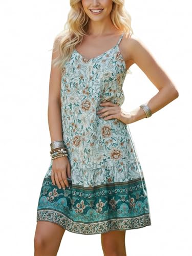 Image of Watoriwa Women Summer Boho Mini Dress | Spaghetti Strap, Sundress, Beach, Casual, Coverup